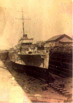 HMS Sharpshooter in dry dock - Halcyon Class minesweeper
