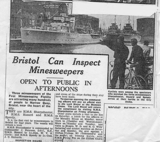 HM Ships Sharpshooter, Speedy and Hazard in Bristol Docks 1939