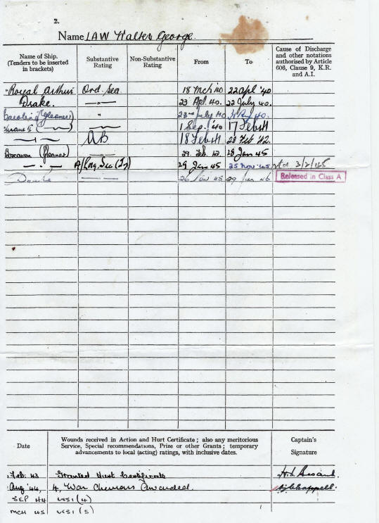 Certificate of Service Walter Law HMS Gleaner