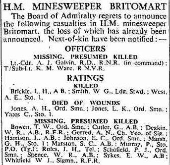 HMS Britomart Admiralty regrets