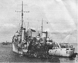 HMS Salamander after attack - Halcyon Class Minesweeper