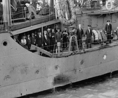 HMS Hussar returning to Harwich after being bombed