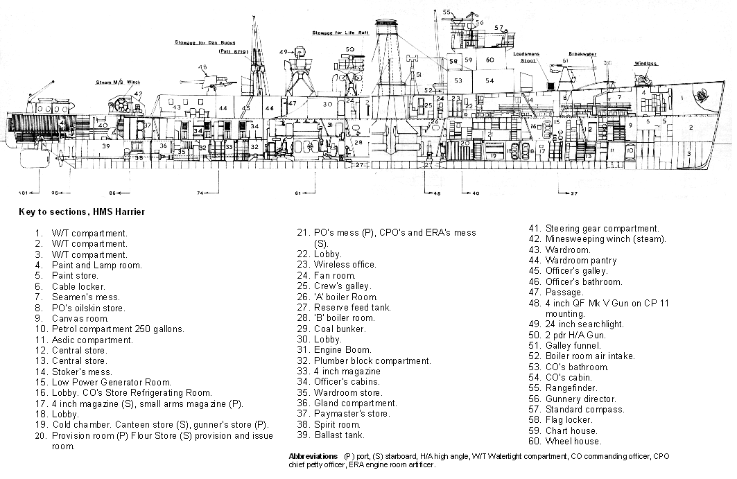 HMS Harrier - cross section. John Lambert. Halcyon Class Minesweeper