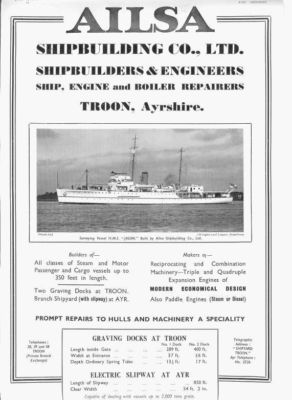 HMS Jason shipyard advert Ailsa Shipbuilding Co Ltd