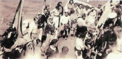 Crew of HMS Franklin Xmas 1948. Children's party - dressed as pirates