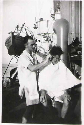 Haircut on deck of HMS Sharpshooter